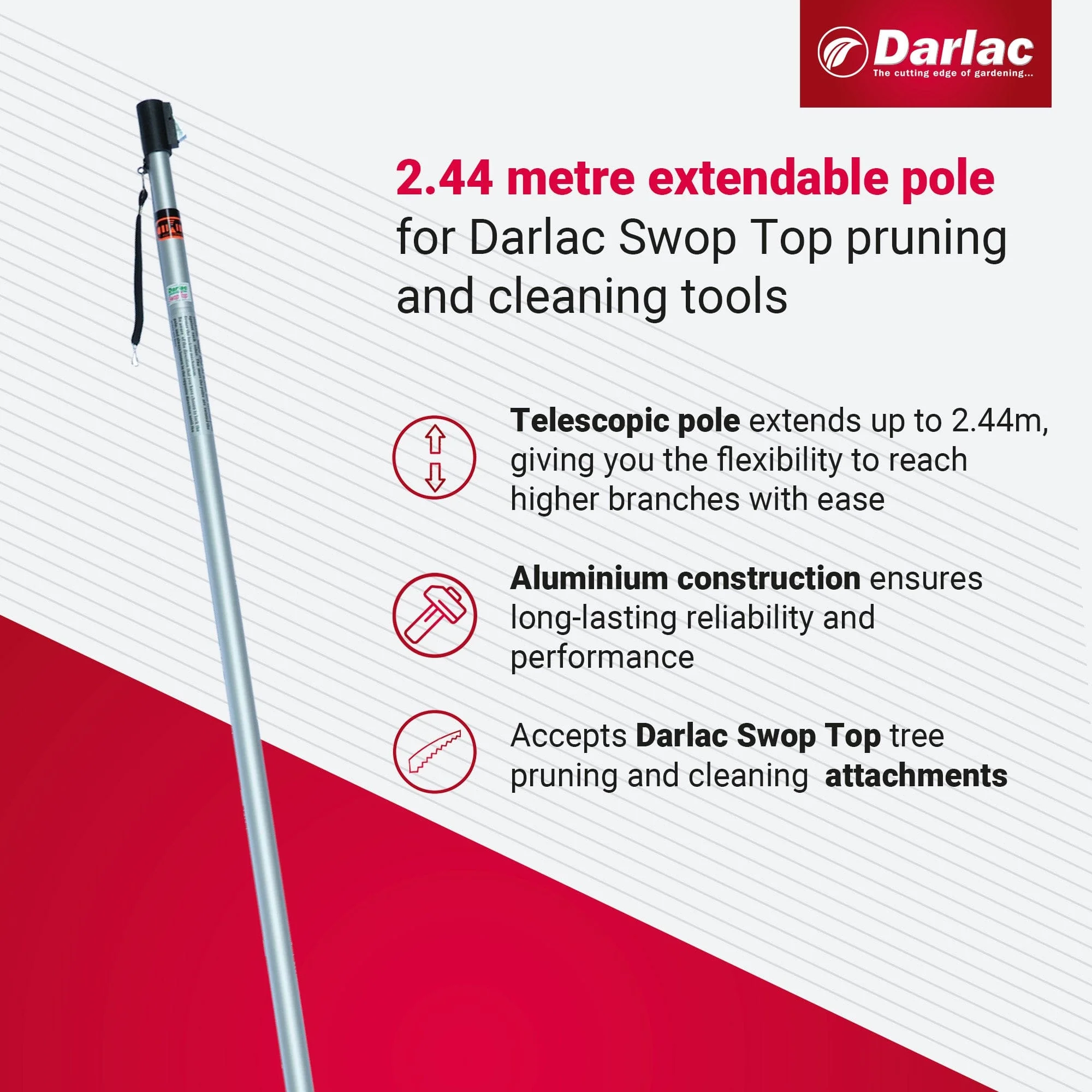 Darlac Swop Top Two Section Telescopic Aluminium Pole 2.44m - Image 3