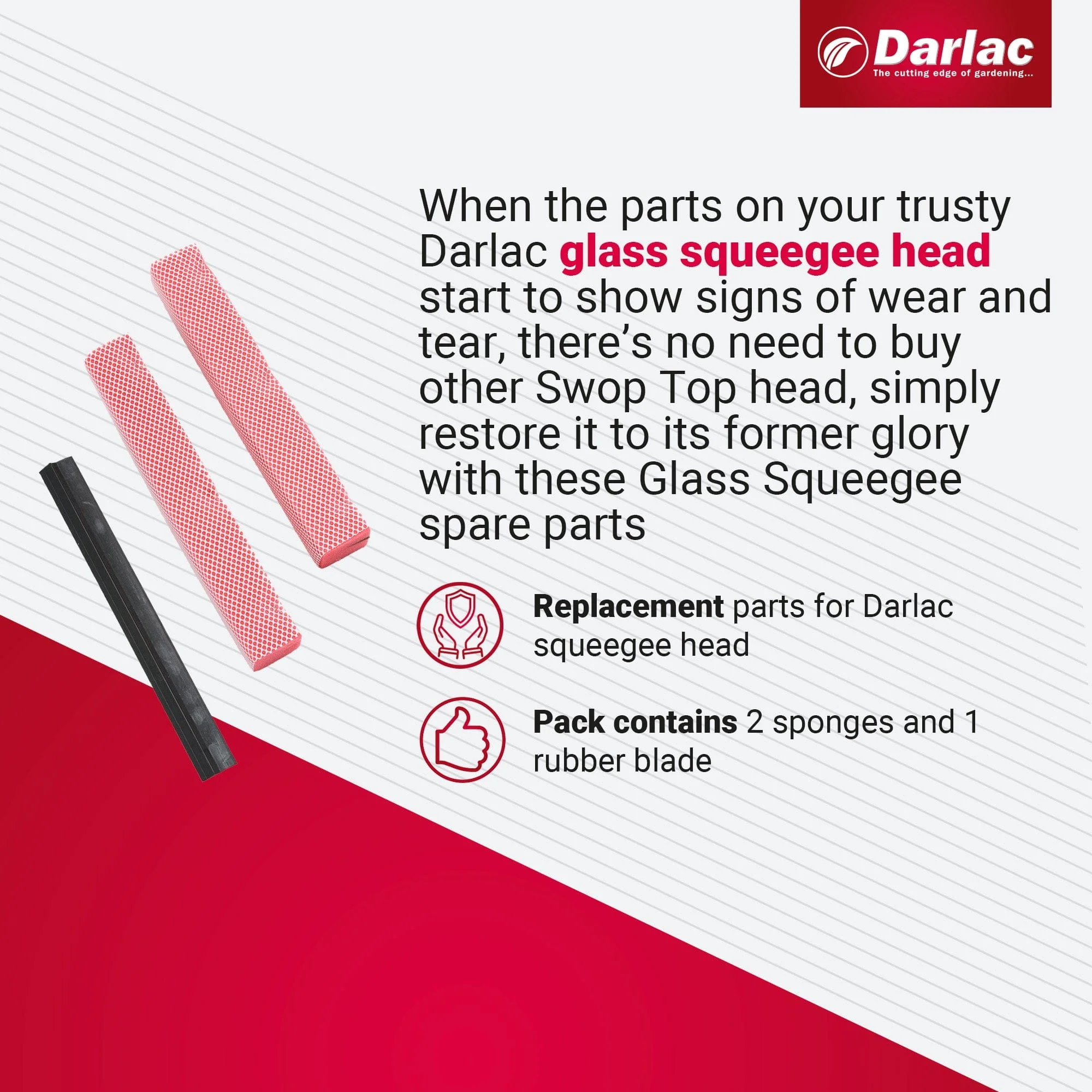 Darlac Swop Top Glass Squeegee Sponge Spares Pack - Image 3